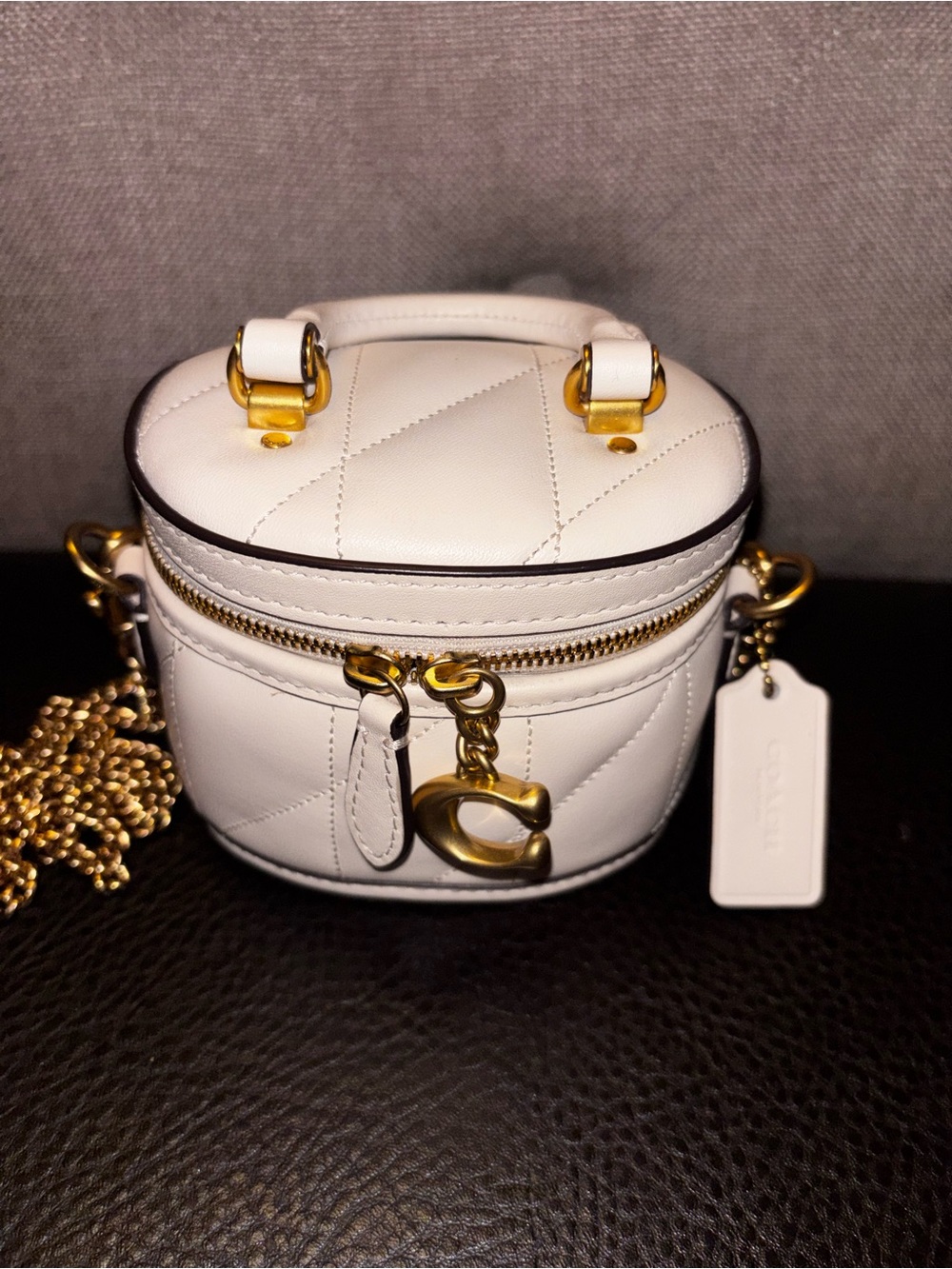 Coach White Quilted Mini Vanity Crossbody with Gold Hardware